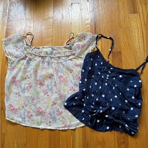 Abercrombie & Fitch Floral Off-Shoulder Top + Navy Polka Dot Cami Bundle Small